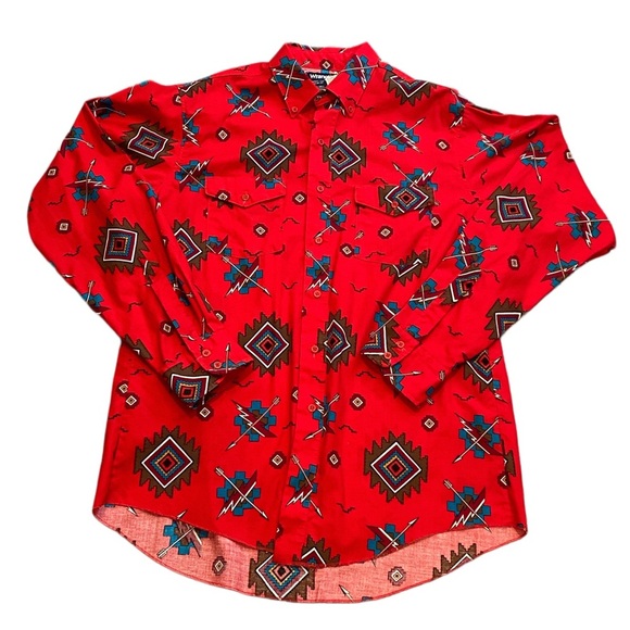 Vtg WRANGLER Cowboy Cut Button Down Shirt 16 1/2 -36 X-Long Tails Single Stitch - Picture 1 of 8